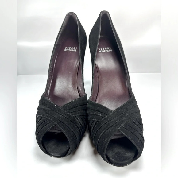 Stuart Weitzman Peep-Toe Heels Women’s Size 9 Black Suede OW57374 - Picture 2 of 7
